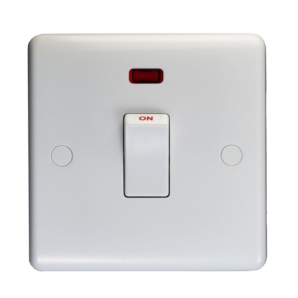 EuroLite Electrical White / 20Amp Switch with Neon Indicator / (With White Trim) Eurolite Enhance White Plastic 20Amp Switch with Neon Indicator - White