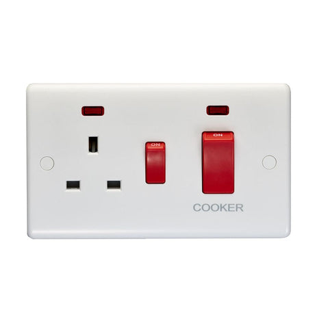 EuroLite Electrical White / 45Amp Switch with a Socket and Neon Indicator / (With White Trim) Eurolite Enhance White Plastic 45Amp Switch with a Socket and Neon Indicator - White