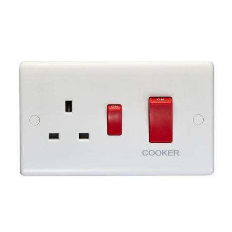 EuroLite Electrical White / 45Amp Switch with a Socket / (With White Trim) Eurolite Enhance White Plastic 45Amp Switch with a Socket - White