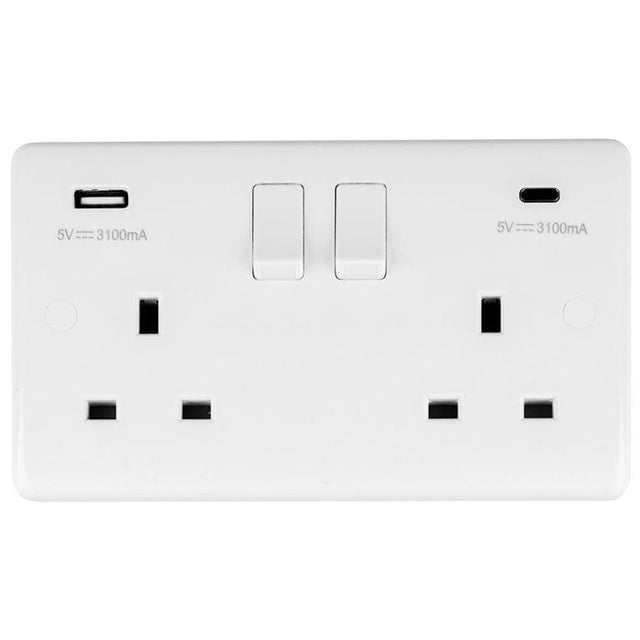 EuroLite Electrical White / 2 Gang Usb C Socket / (With White Trim) Eurolite Enhance White Plastic Enhance White Plastic 2 Gang Usb C Socket - White (With White Trim)