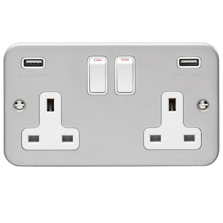 EuroLite Electrical Grey / 2 Gang USB Socket Eurolite Metal Clad 2 Gang USB Socket - Metal Clad