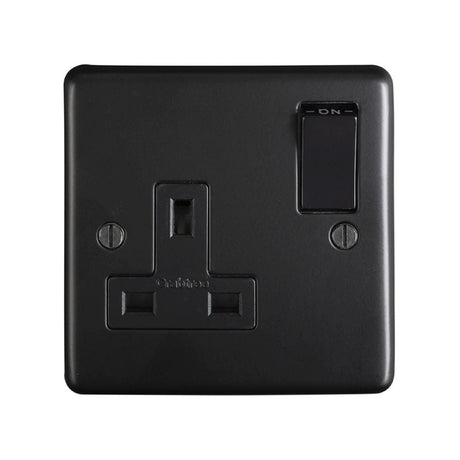 EuroLite Electrical Matt Black / 1 Gang Socket / (With Black Trim) Eurolite Stainless Steel 1 Gang Socket - Matt Black (With Black Trim)
