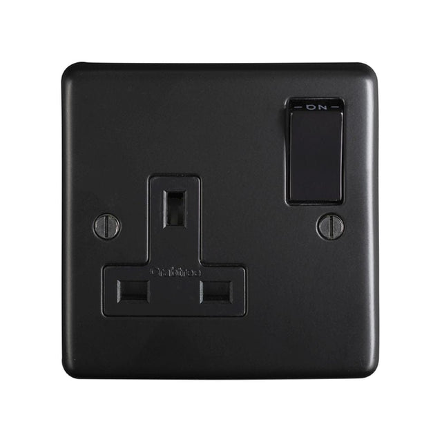 EuroLite Electrical Matt Black / 1 Gang Socket / (With Black Trim) Eurolite Stainless Steel 1 Gang Socket - Matt Black (With Black Trim)