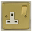 EuroLite Electrical Satin Brass / 1 Gang Socket / (With White Trim) Eurolite Stainless Steel 1 Gang Socket - Satin Brass (With White Trim)