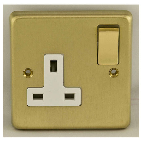 EuroLite Electrical Satin Brass / 1 Gang Socket / (With White Trim) Eurolite Stainless Steel 1 Gang Socket - Satin Brass (With White Trim)