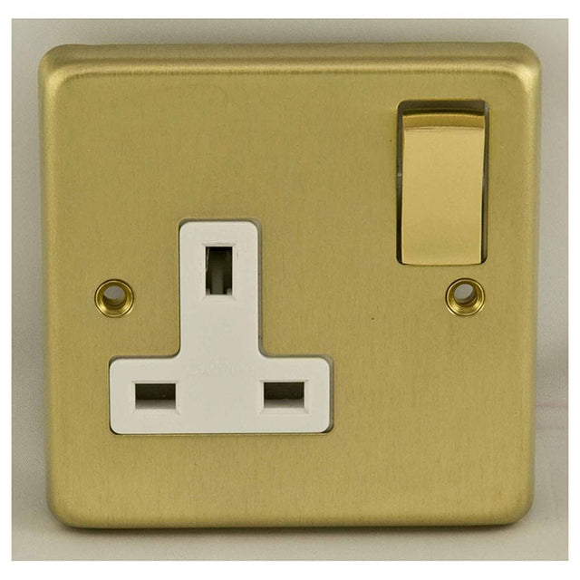 EuroLite Electrical Satin Brass / 1 Gang Socket / (With White Trim) Eurolite Stainless Steel 1 Gang Socket - Satin Brass (With White Trim)