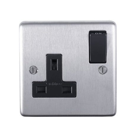 EuroLite Electrical Satin Stainless Steel / 1 Gang Socket / (With Black Trim) Eurolite Stainless Steel 1 Gang Socket - Satin Stainless Steel (With Black Trim)