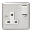 EuroLite Electrical Satin Stainless Steel / 1 Gang Socket / (With White Trim) Eurolite Stainless Steel 1 Gang Socket - Satin Stainless Steel (With White Trim)