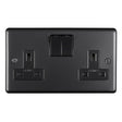 EuroLite Electrical Matt Black / 2 Gang Socket / (With Black Trim) Eurolite Stainless Steel 2 Gang Socket - Matt Black (With Black Trim)