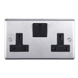 EuroLite Electrical Satin Stainless Steel / 2 Gang Socket / (With Black Trim) Eurolite Stainless Steel 2 Gang Socket - Satin Stainless Steel (With Black Trim)