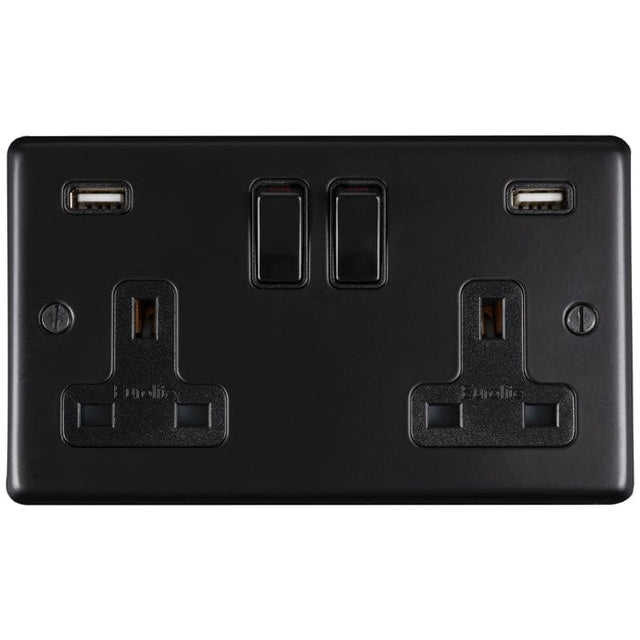 EuroLite Electrical Matt Black / 2 Gang USB Socket / (With Black Trim) Eurolite Stainless steel 2 Gang Usb Socket - Matt Black (With Black Trim)