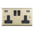EuroLite Electrical Satin Brass / 2 Gang USB Socket / (With Black Trim) Eurolite Stainless Steel 2 Gang USB Socket - Satin Brass (With Black Trim)