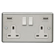 EuroLite Electrical Satin Stainless Steel / 2 Gang USB Socket / (With White Trim) Eurolite Stainless Steel 2 Gang USB Socket - Satin Stainless Steel (With White Trim)