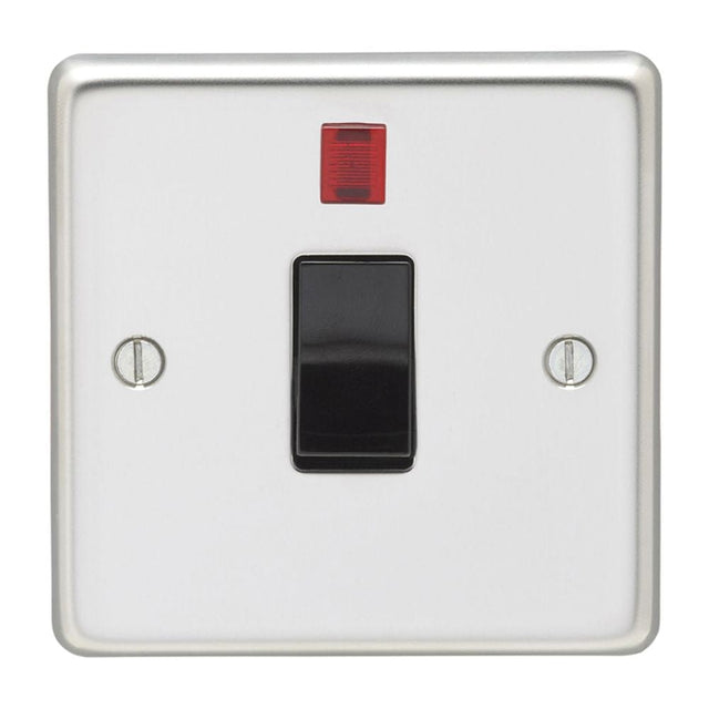 EuroLite Electrical Polished Stainless Steel / 20Amp Switch with Neon Indicator / (With Black Trim) Eurolite Stainless Steel 20Amp Switch with Neon Indicator - Polished Stainless Steel (With Black Trim)