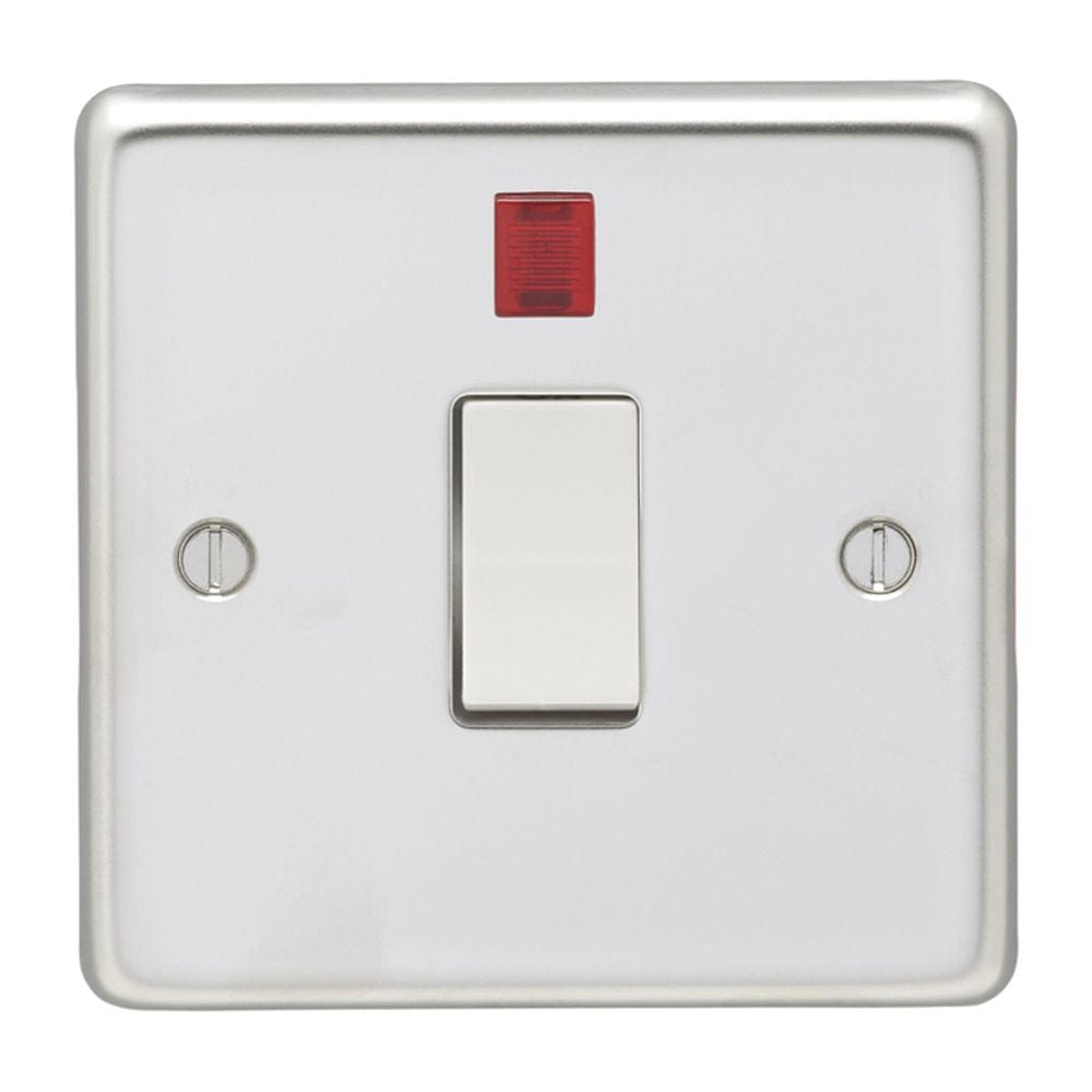 EuroLite Electrical Polished Stainless Steel / 20Amp Switch with Neon Indicator / (With White Trim) Eurolite Stainless Steel 20Amp Switch with Neon Indicator - Polished Stainless Steel (With White Trim)