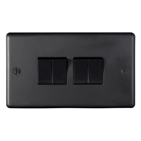 EuroLite Electrical Matt Black / 4 Gang Switch / (With Black Trim) Eurolite Stainless Steel 4 Gang Switch - Matt Black (With Black Trim)