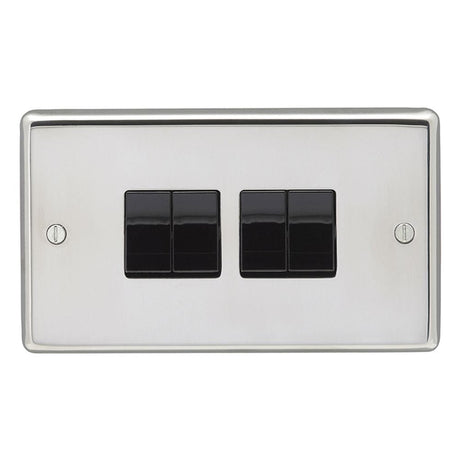 EuroLite Electrical EuroLite / Polished Stainless Steel / 4 Gang Switch Eurolite Stainless Steel 4 Gang Switch - Polished Stainless Steel (With Black Trim)