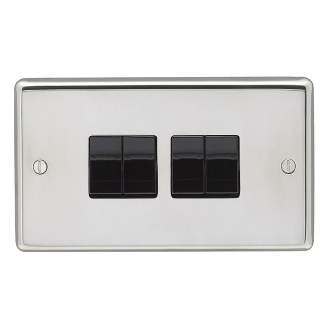 EuroLite Electrical EuroLite / Polished Stainless Steel / 4 Gang Switch Eurolite Stainless Steel 4 Gang Switch - Polished Stainless Steel (With Black Trim)
