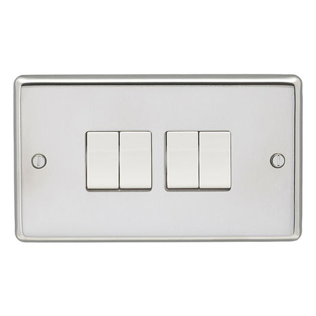 EuroLite Electrical Polished Stainless Steel / 4 Gang Switch / (With White Trim) Eurolite Stainless Steel 4 Gang Switch - Polished Stainless Steel (With White Trim)