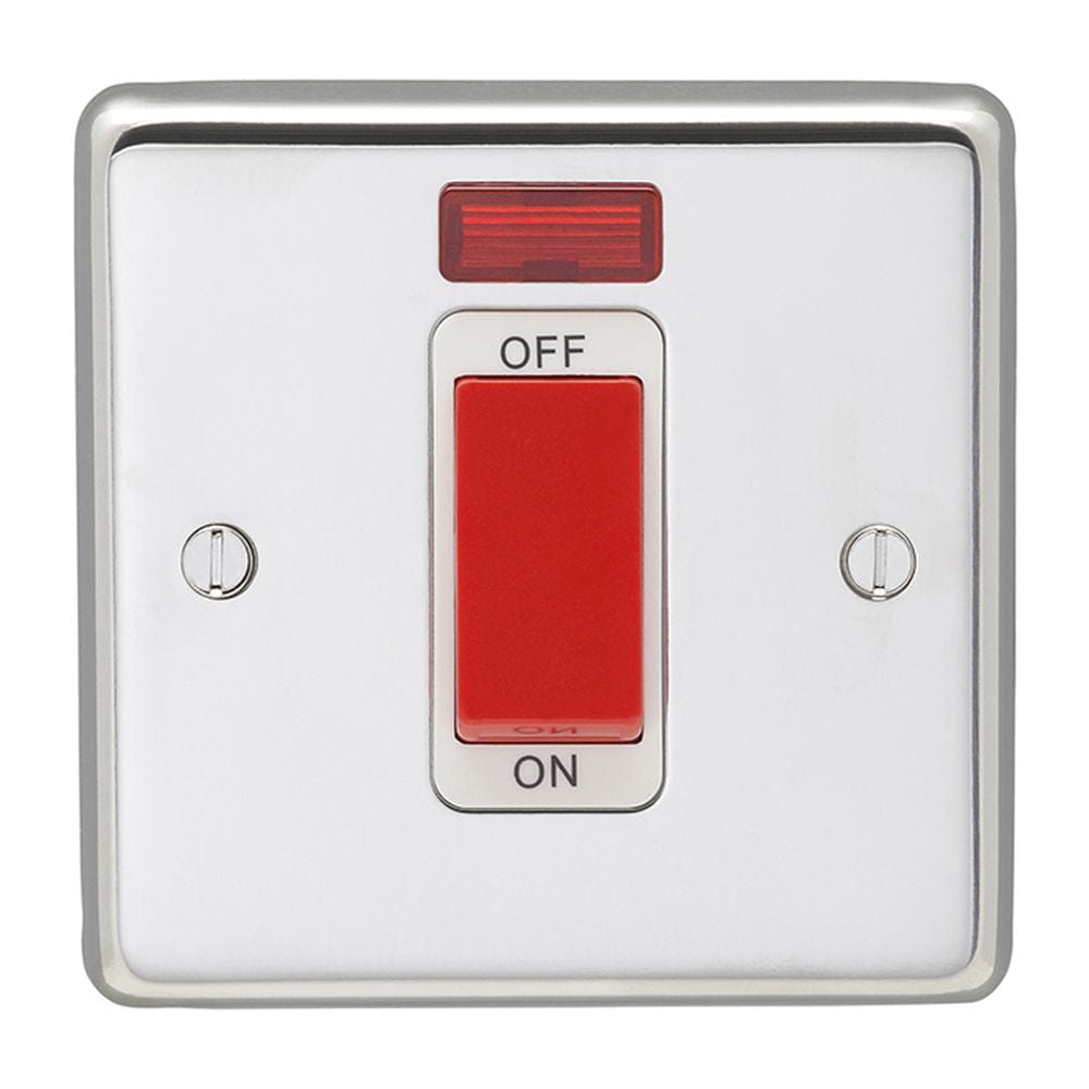 EuroLite Electrical Polished Stainless Steel / 45Amp Switch with Neon Indicator / (With White Trim) Eurolite Stainless Steel 45Amp Switch with Neon Indicator - Polished Stainless Steel (With White Trim)
