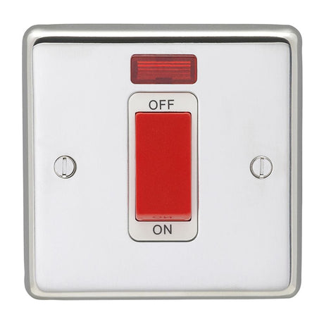 EuroLite Electrical Polished Stainless Steel / 45Amp Switch with Neon Indicator / (With White Trim) Eurolite Stainless Steel 45Amp Switch with Neon Indicator - Polished Stainless Steel (With White Trim)