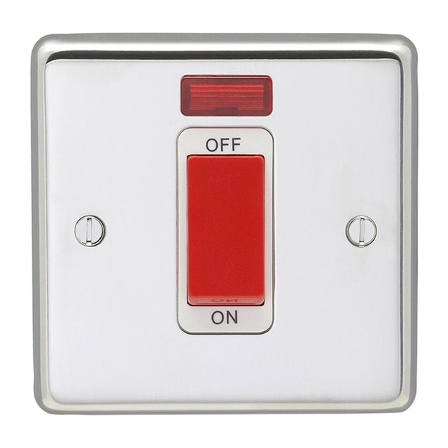 EuroLite Electrical Polished Stainless Steel / 45Amp Switch with Neon Indicator / (With White Trim) Eurolite Stainless Steel 45Amp Switch with Neon Indicator - Polished Stainless Steel (With White Trim)