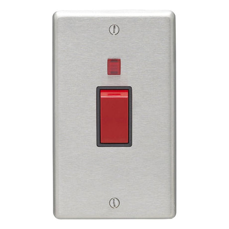 EuroLite Electrical Satin Stainless Steel / 45Amp Switch with Neon Indicator / (With Black Trim) Eurolite Stainless Steel 45Amp Switch with Neon Indicator - Satin Stainless Steel (With Black Trim)