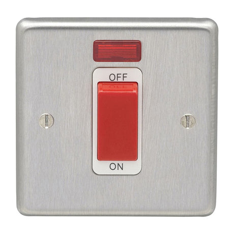 EuroLite Electrical Satin Stainless Steel / 45Amp Switch with Neon Indicator / (With White Trim) Eurolite Stainless Steel 45Amp Switch with Neon Indicator - Satin Stainless Steel (With White Trim)