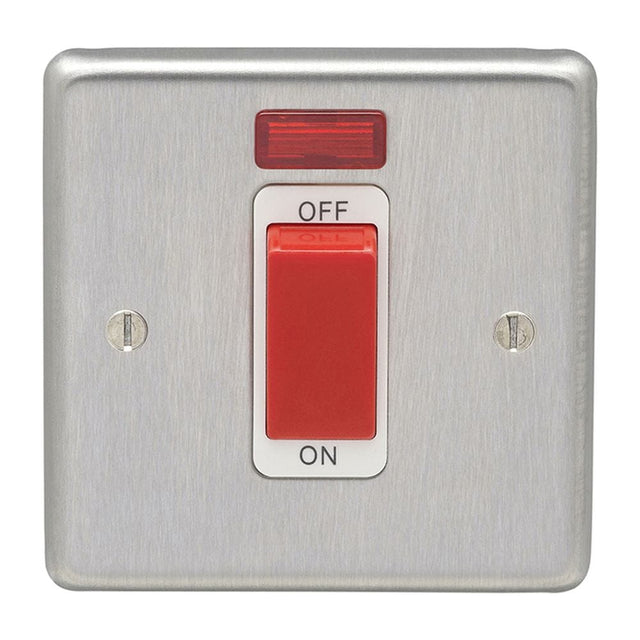 EuroLite Electrical Satin Stainless Steel / 45Amp Switch with Neon Indicator / (With White Trim) Eurolite Stainless Steel 45Amp Switch with Neon Indicator - Satin Stainless Steel (With White Trim)