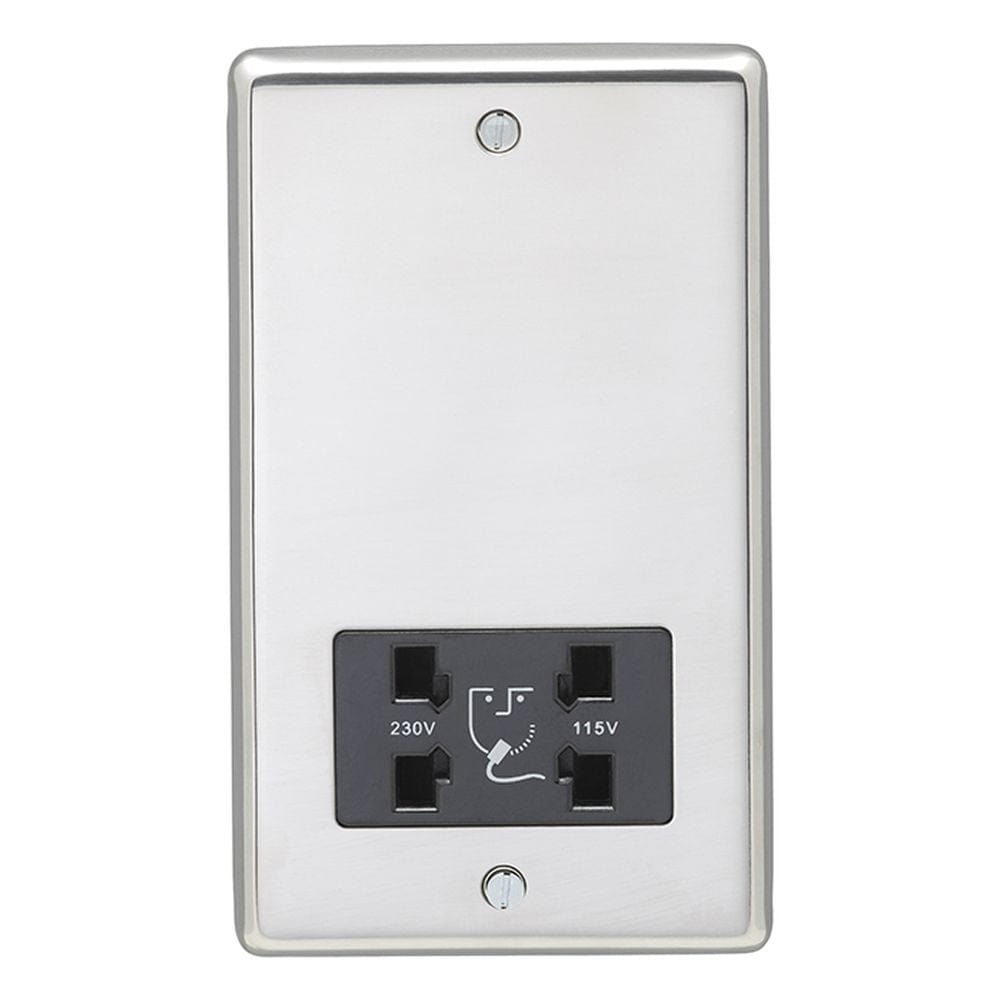 EuroLite Electrical Polished Stainless Steel / Shaver Socket / (With Black Trim) Eurolite Stainless Steel Shaver Socket - Polished Stainless Steel (With Black Trim)