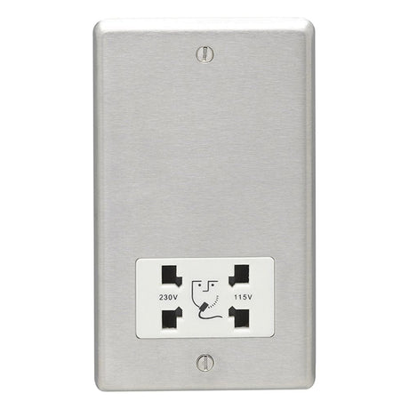 EuroLite Electrical Satin Stainless Steel / Shaver Socket / (With White Trim) Eurolite Stainless Steel Shaver Socket - Satin Stainless Steel (With White Trim)