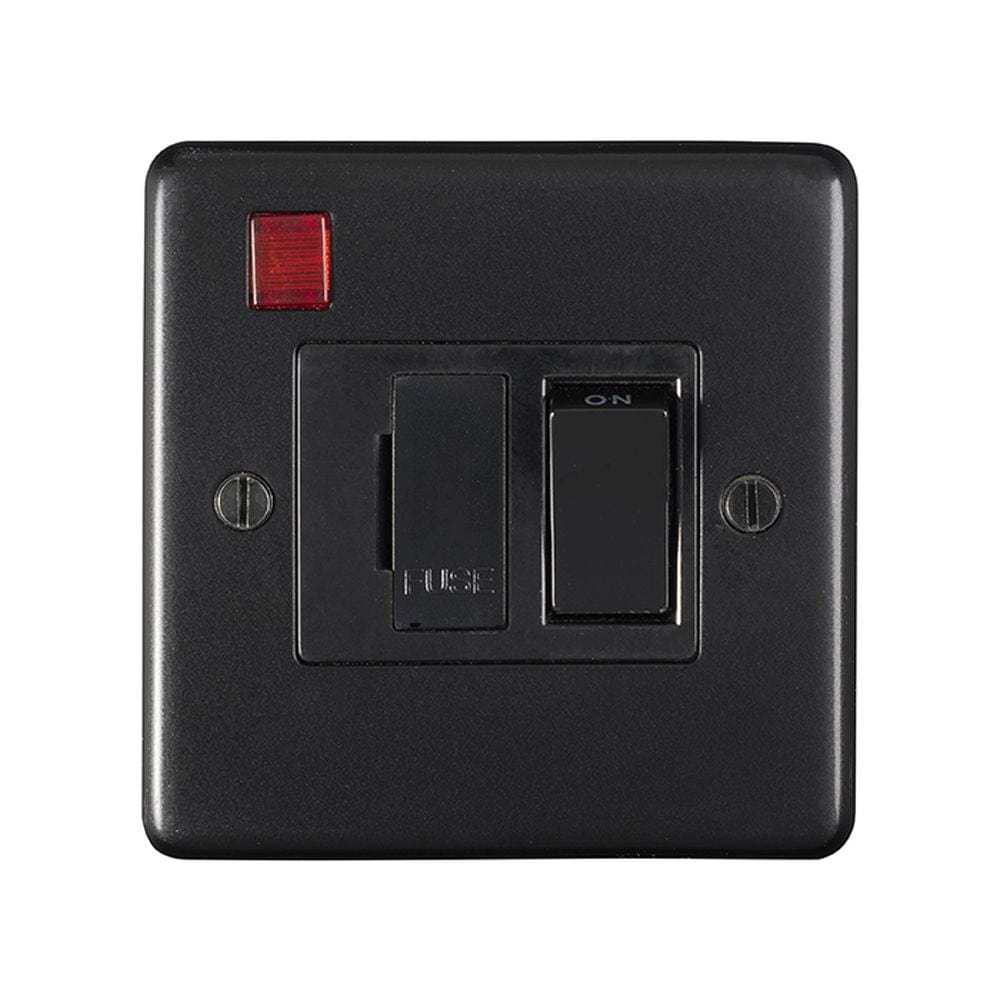 EuroLite Electrical Matt Black / Switched Fuse Spur / (With Black Trim) Eurolite Stainless Steel Switched Fuse Spur - Matt Black (With Black Trim)