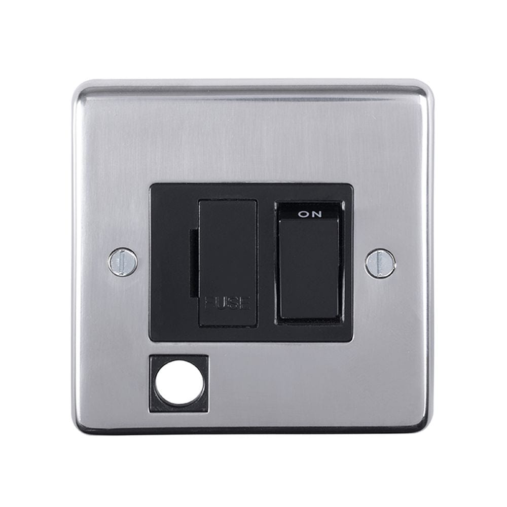 EuroLite Electrical EuroLite / Polished Stainless Steel / Switched Fuse Spur Eurolite Stainless Steel Switched Fuse Spur - Polished Stainless Steel (With Black Trim)