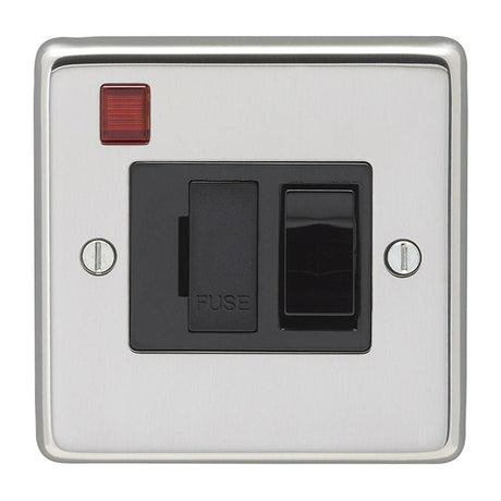 EuroLite Electrical Polished Stainless Steel / Switched Fuse Spur / (With Black Trim) Eurolite Stainless Steel Switched Fuse Spur - Polished Stainless Steel (With Black Trim)
