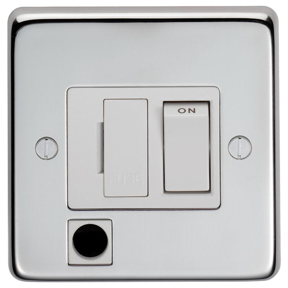 EuroLite Electrical Polished Stainless Steel / Switched Fuse Spur / (With White Trim) Eurolite Stainless Steel Switched Fuse Spur - Polished Stainless Steel (With White Trim)