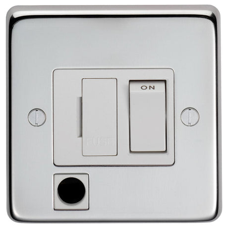 EuroLite Electrical Polished Stainless Steel / Switched Fuse Spur / (With White Trim) Eurolite Stainless Steel Switched Fuse Spur - Polished Stainless Steel (With White Trim)