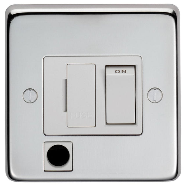 EuroLite Electrical Polished Stainless Steel / Switched Fuse Spur / (With White Trim) Eurolite Stainless Steel Switched Fuse Spur - Polished Stainless Steel (With White Trim)