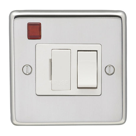 EuroLite Electrical Polished Stainless Steel / Switched Fuse Spur / (With White Trim) Eurolite Stainless Steel Switched Fuse Spur - Polished Stainless Steel (With White Trim)