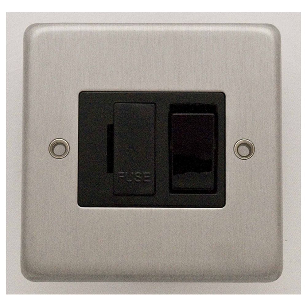 EuroLite Electrical Satin Stainless Steel / Switched Fuse Spur / (With Black Trim) Eurolite Stainless Steel Switched Fuse Spur - Satin Stainless Steel (With Black Trim)