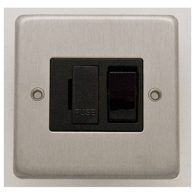 EuroLite Electrical Satin Stainless Steel / Switched Fuse Spur / (With Black Trim) Eurolite Stainless Steel Switched Fuse Spur - Satin Stainless Steel (With Black Trim)