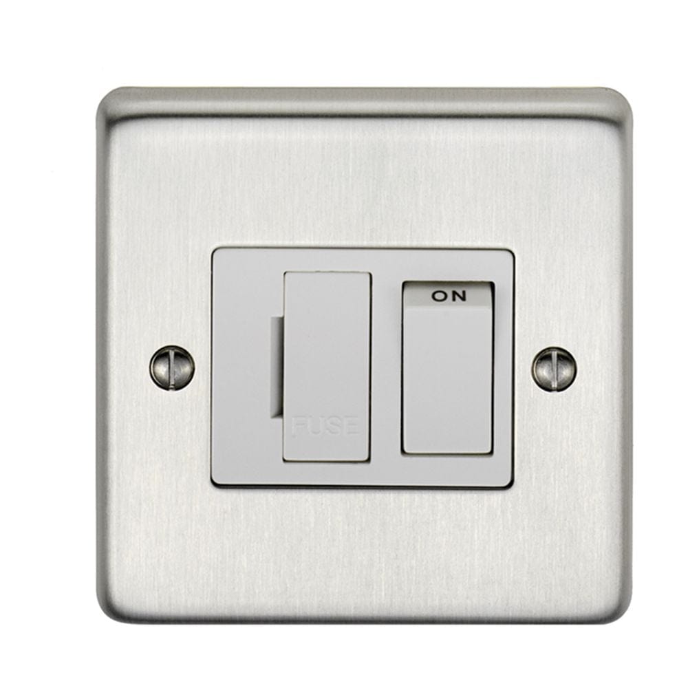 EuroLite Electrical Satin Stainless Steel / Switched Fuse Spur / (With White Trim) Eurolite Stainless Steel Switched Fuse Spur - Satin Stainless Steel (With White Trim)