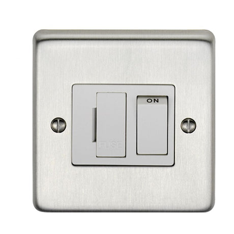 EuroLite Electrical Satin Stainless Steel / Switched Fuse Spur / (With White Trim) Eurolite Stainless Steel Switched Fuse Spur - Satin Stainless Steel (With White Trim)