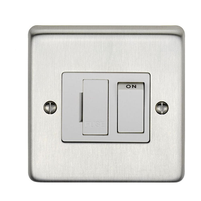 EuroLite Electrical Satin Stainless Steel / Switched Fuse Spur / (With White Trim) Eurolite Stainless Steel Switched Fuse Spur - Satin Stainless Steel (With White Trim)