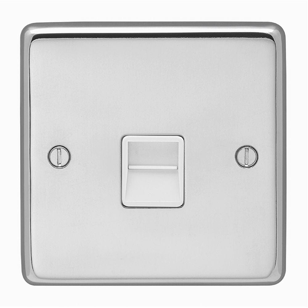 EuroLite Electrical Polished Stainless Steel / Telephone Master / (With White Trim) Eurolite Stainless Steel Telephone Master - Polished Stainless Steel (With White Trim)