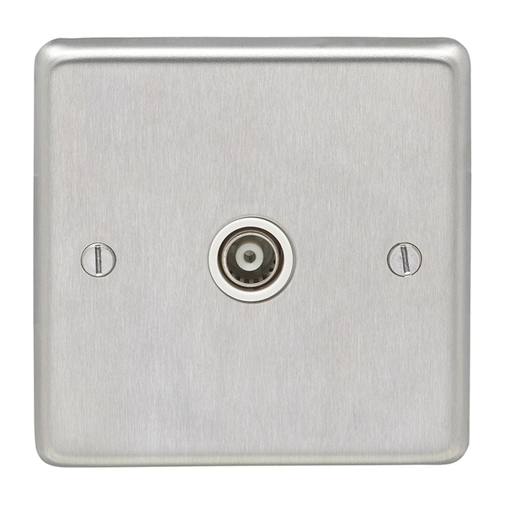 EuroLite Electrical Satin Stainless Steel / TV / (With White Trim) Eurolite Stainless Steel TV - Satin Stainless Steel (With White Trim)
