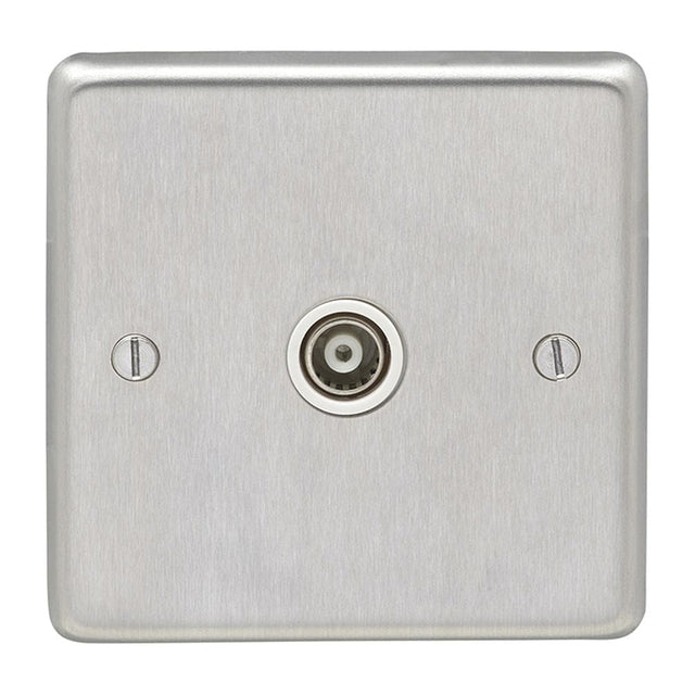 EuroLite Electrical Satin Stainless Steel / TV / (With White Trim) Eurolite Stainless Steel TV - Satin Stainless Steel (With White Trim)