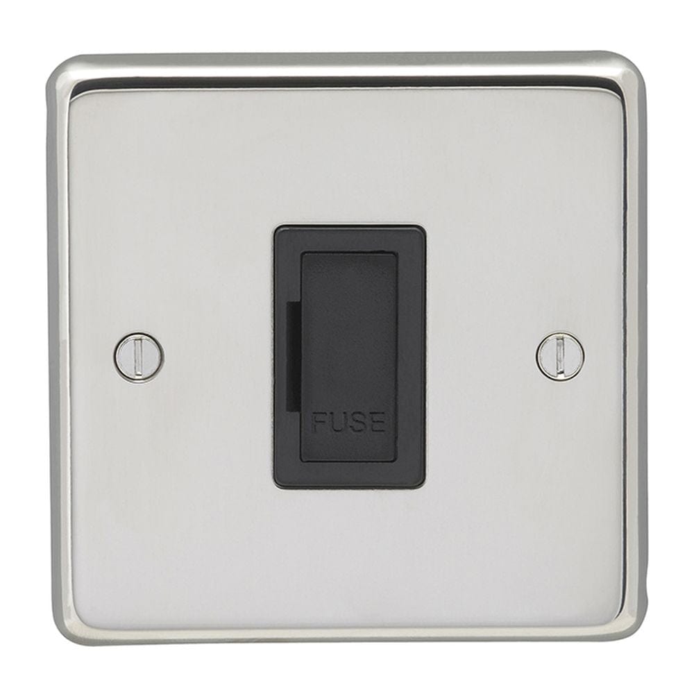 EuroLite Electrical Polished Stainless Steel / Unswitched Fuse Spur / (With Black Trim) Eurolite Stainless Steel Unswitched Fuse Spur - Polished Stainless Steel (With Black Trim)