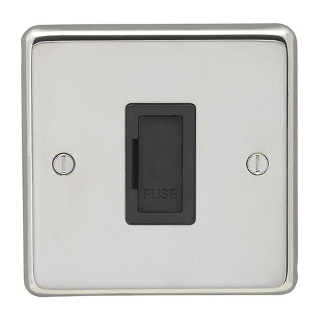 EuroLite Electrical Polished Stainless Steel / Unswitched Fuse Spur / (With Black Trim) Eurolite Stainless Steel Unswitched Fuse Spur - Polished Stainless Steel (With Black Trim)