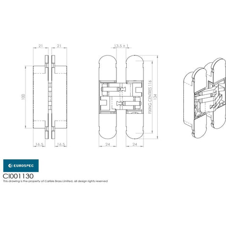 Eurospec Hinges Antique Satin Bronze / Concealed Hinges / 4" x (102mm) Eurospec - 100mm Ceam 3D Concealed Hinge 1130 - Antique Satin Bronze