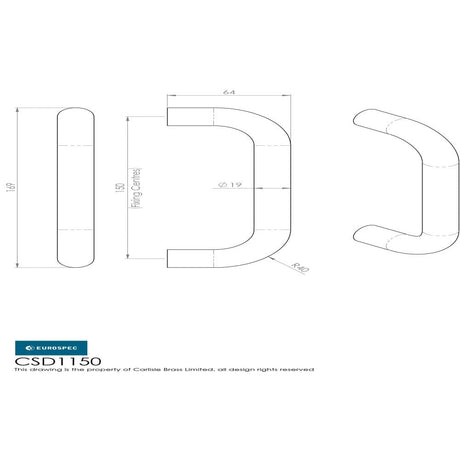 Eurospec Door Furniture Satin Stainless Steel / Pull Handles (Bolt Through) Eurospec - 19mm D Pull Handle 150mm Centres - Satin Stainless Steel